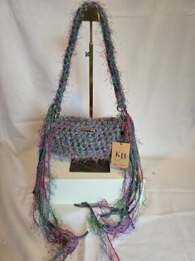 Hand Crafted Multicolor Fuzzy Shoulder Bag - Pink, Blue & Green